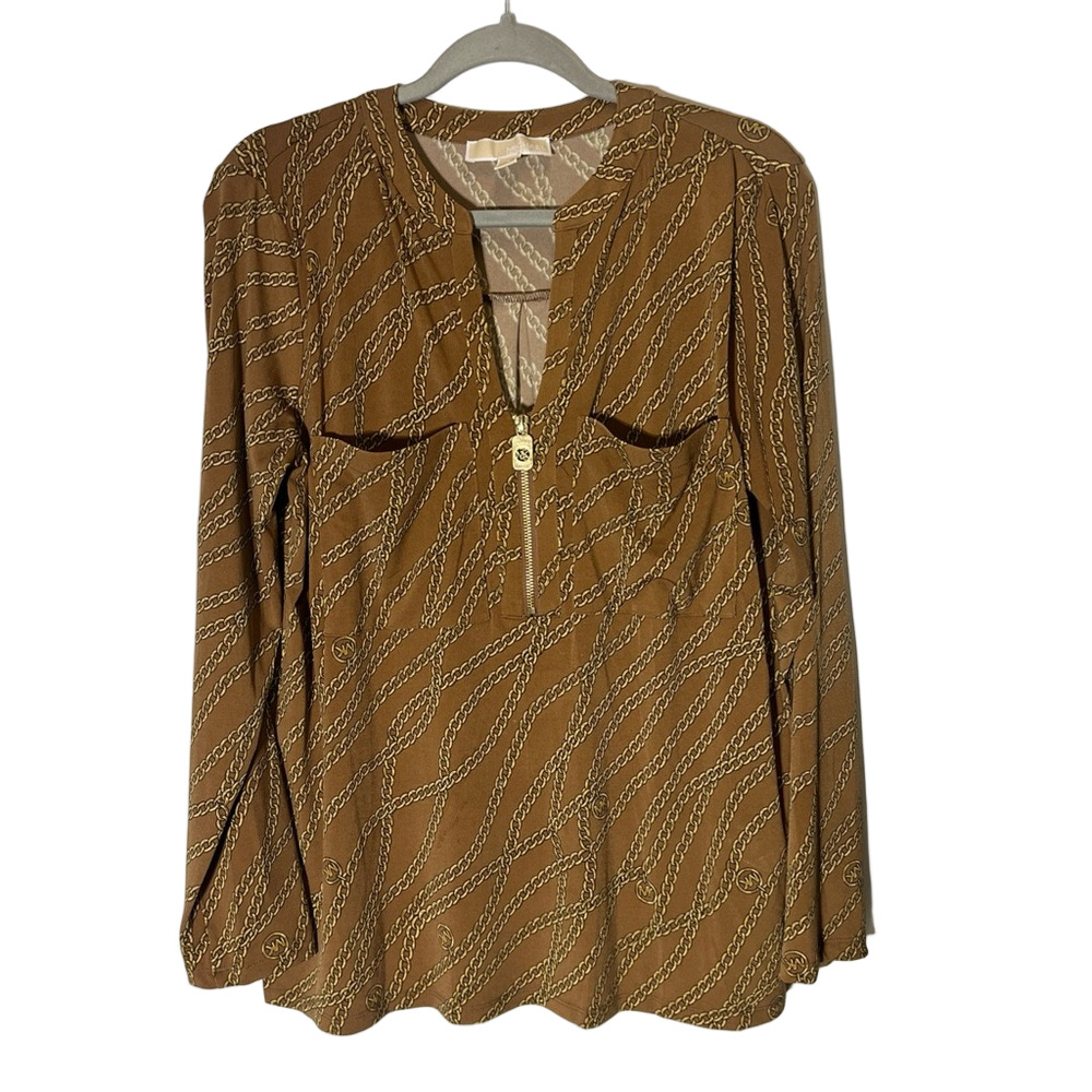 Michael Kors Brown Zippered Blouse